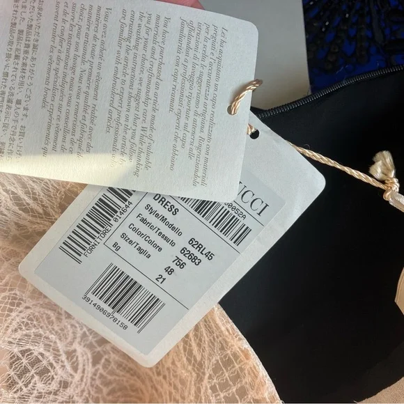 Emilio Pucci Blush Lace Beaded Bird Sleeveless Blue Scallop Shell Dress size 14 - Picture 12 of 15